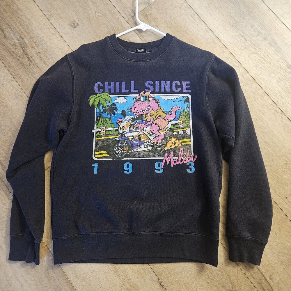 John Galt Sweatshirt "Chill Since 1993" Retro Motorcycle Dino Malibu One Size